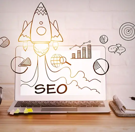 An image representing the concept of on-page search engine optimization, with visuals related to website content optimization and keyword usage.
                                                            